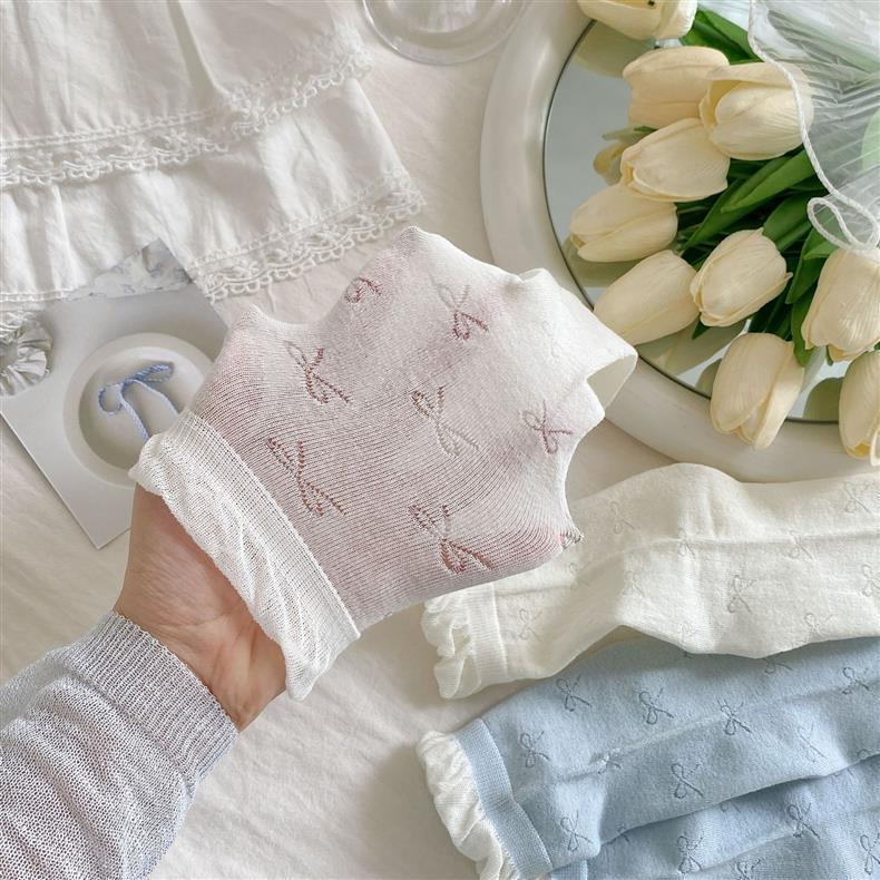 Ruffled Bow Cotton Crew Socks | Balletcore Socks for Women
