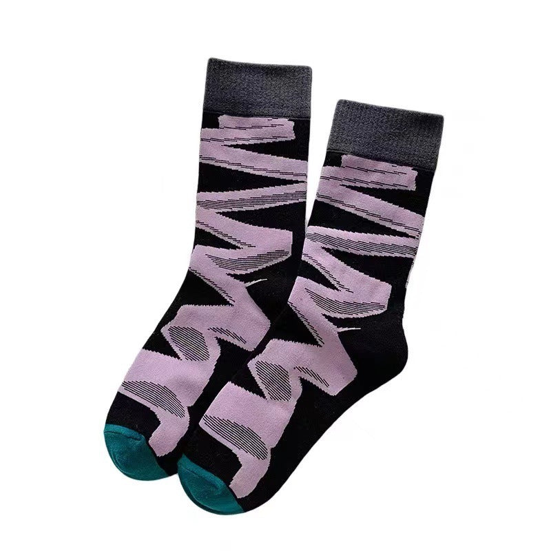 Trendy Abstract Patterned Crew Socks for Women