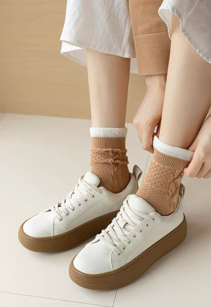 Cable Knit Crew Socks for Women | Breathable Ruffle Trim Cozy Socks