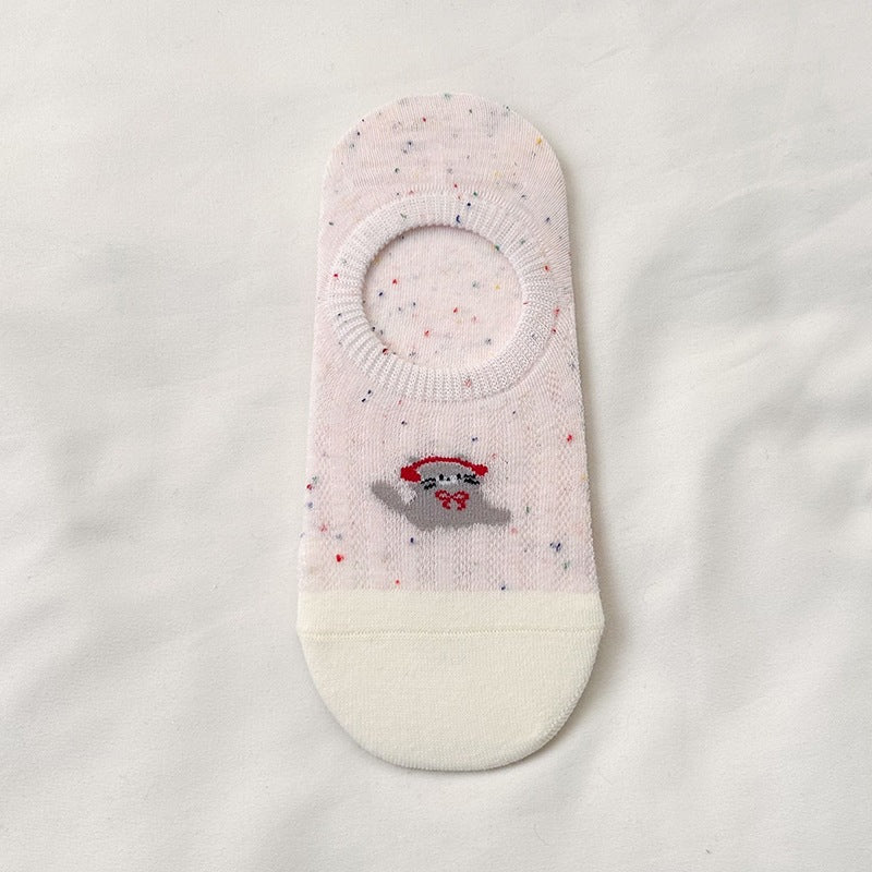 Cute Cotton No-Show Socks for Women | Non-Slip Cat Print