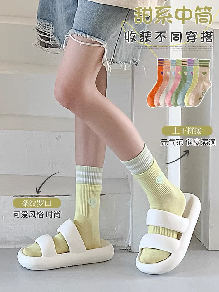 Cute Heart Striped Crew Socks | Athletic Socks for Women