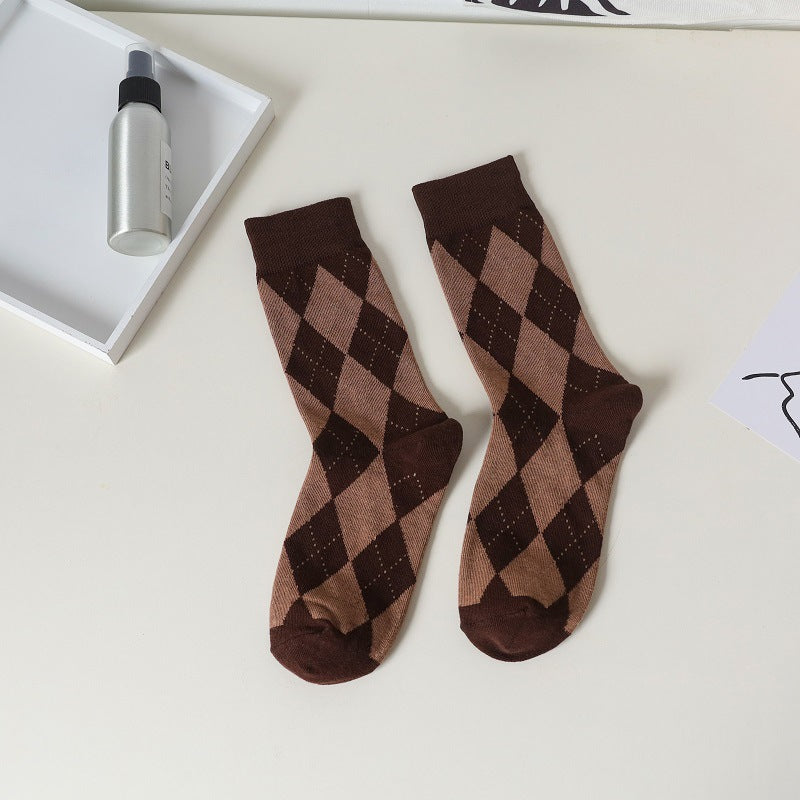 Vintage Argyle Crew Socks for Women | Retro Patterned Mid-Calf Socks