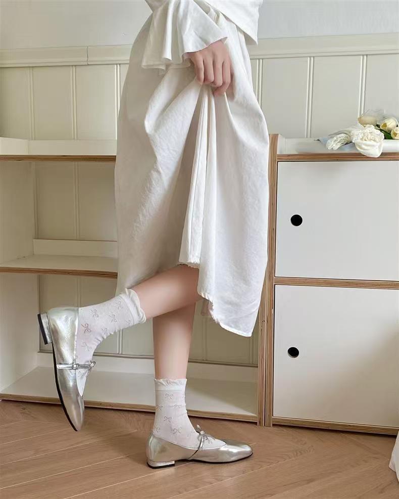 Ruffled Bow Cotton Crew Socks | Balletcore Socks for Women