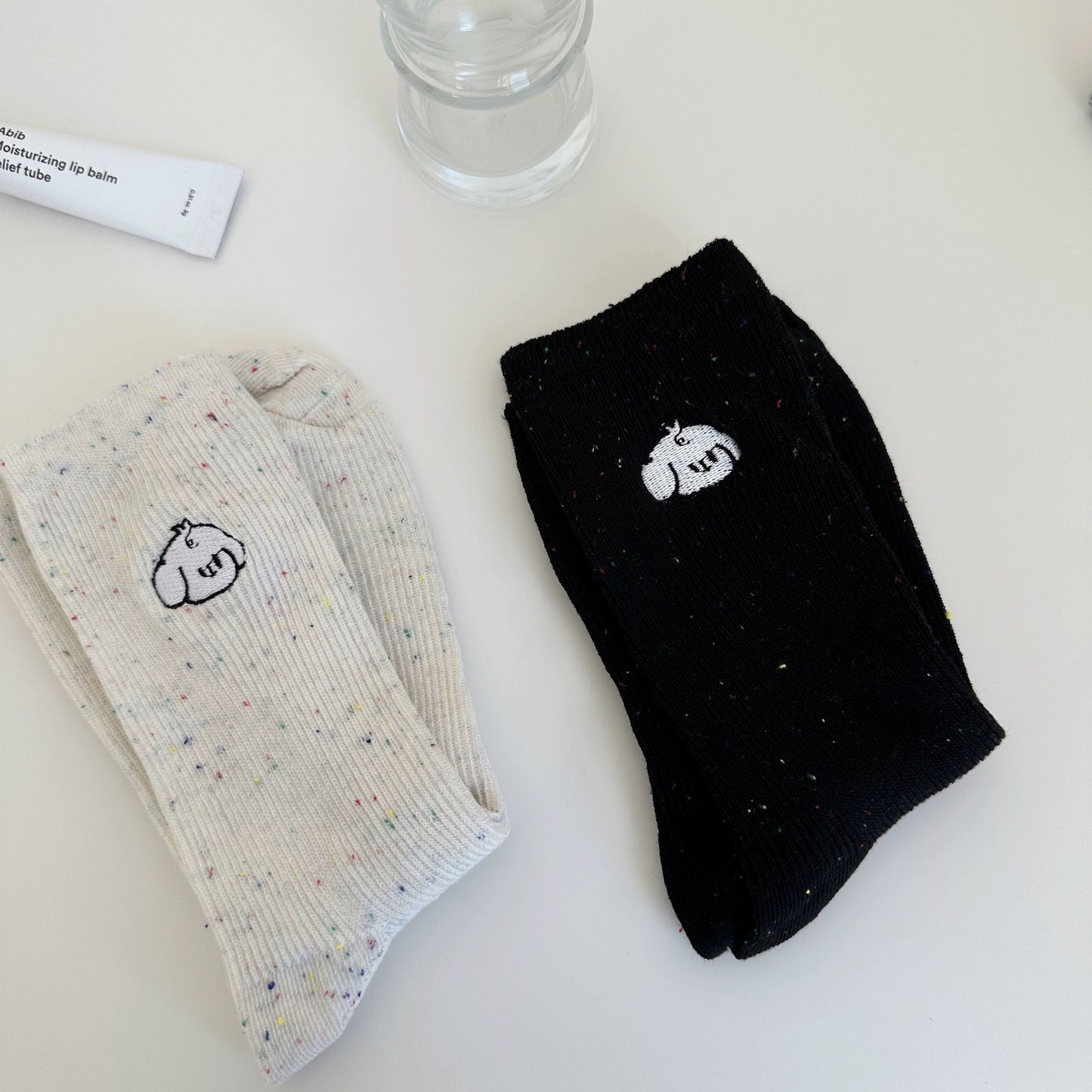 Speckled Embroidered Cotton Crew Socks for Women