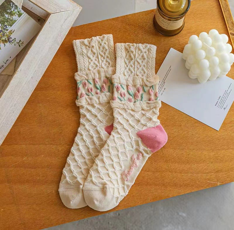 Floral Crew Socks for Women | Soft Cotton Patterned Socks