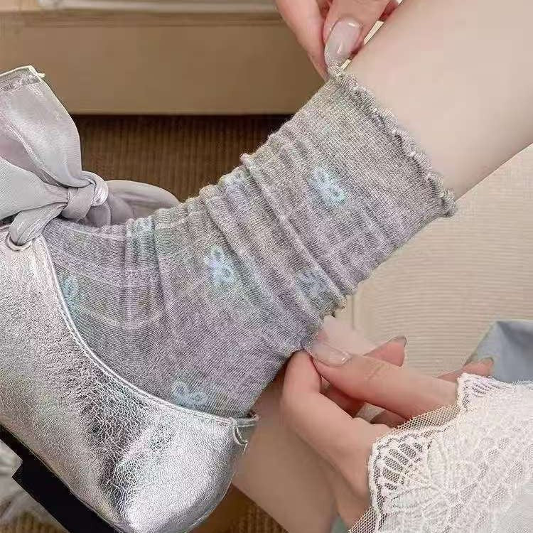 Women's Bow Pattern Crew Socks | Thin Breathable Spring Summer Socks