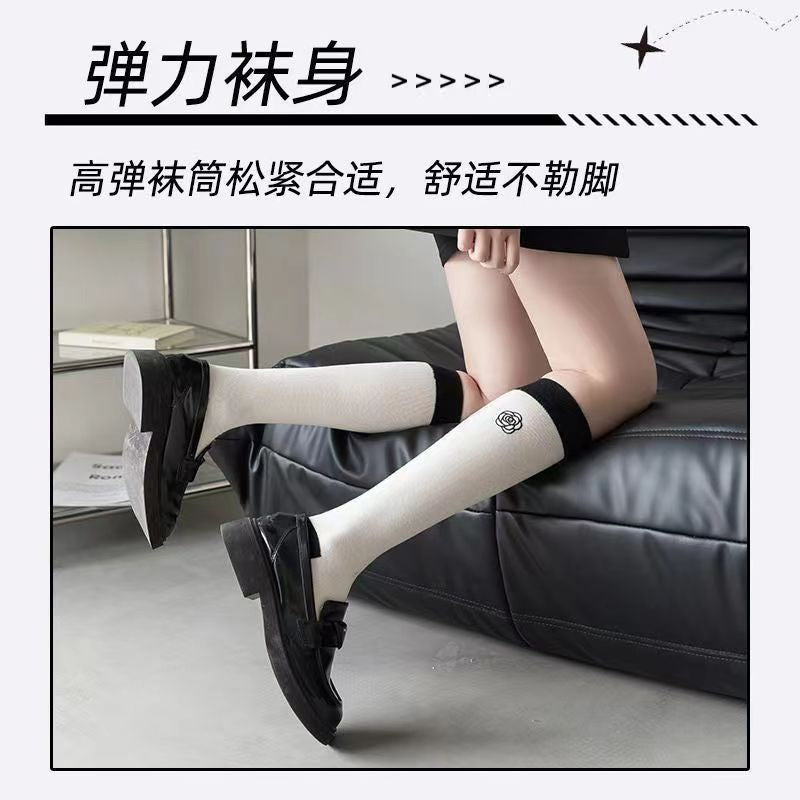 Embroidered Camellia Knee High Socks for Women | Chic JK Style