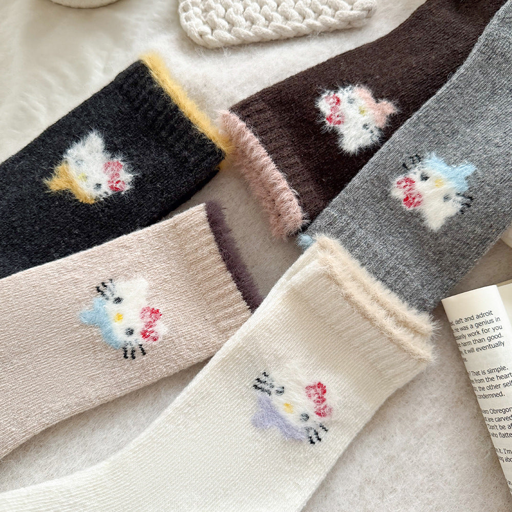 Cute Cozy Wool Crew Socks | Warm Winter Fuzzy Socks for Women