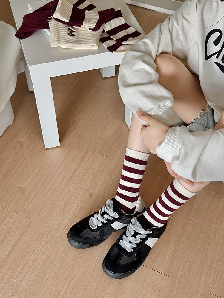 Cute Crew Socks for Women | Burgundy Casual Mid-Calf Socks