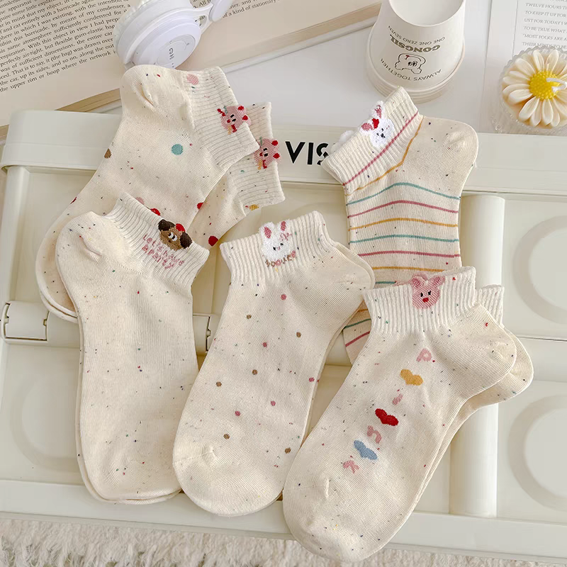 Cute Cartoon Ankle Socks | Breathable Speckled Socks for Women