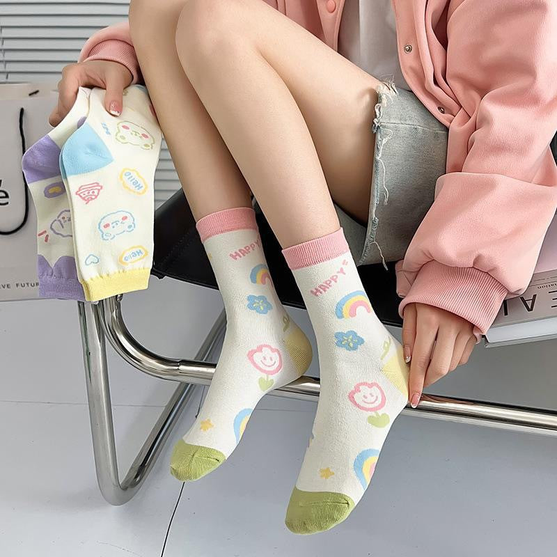 Cute Patterned Crew Socks for Women | Breathable Cotton Summer Socks
