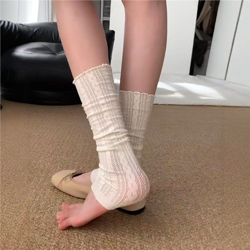 Lace Trim Calf Crew Socks | Balletcore Slouch Socks for Women
