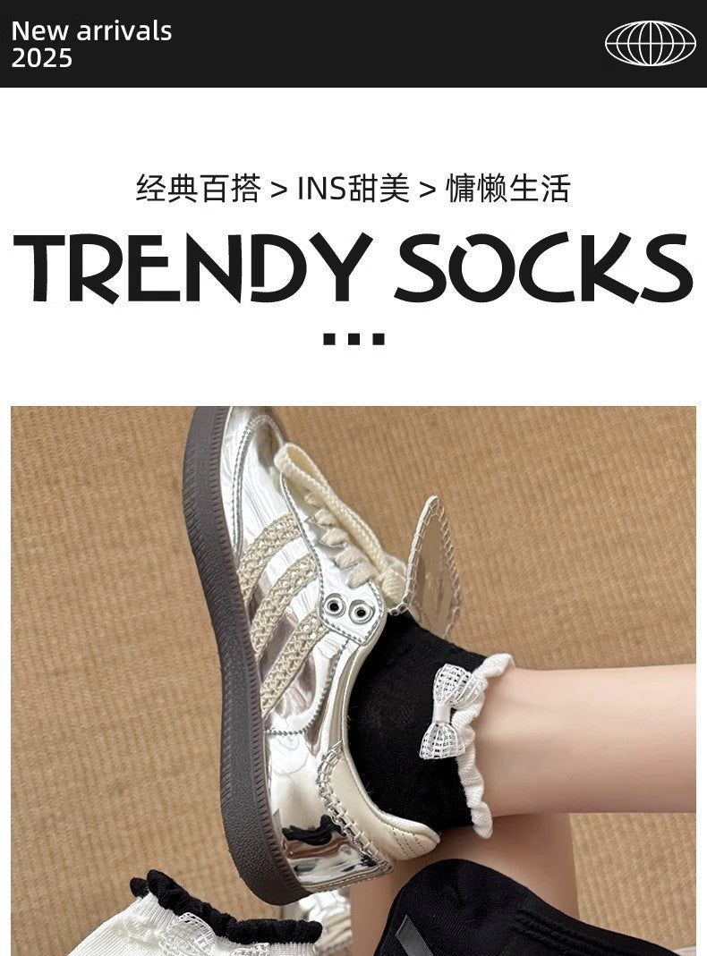 Sweet Bow Ruffle Ankle Socks | Breathable Summer Low Cut Socks for Women