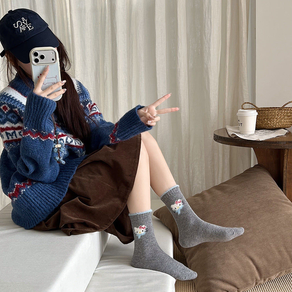 Cute Cozy Wool Crew Socks | Warm Winter Fuzzy Socks for Women