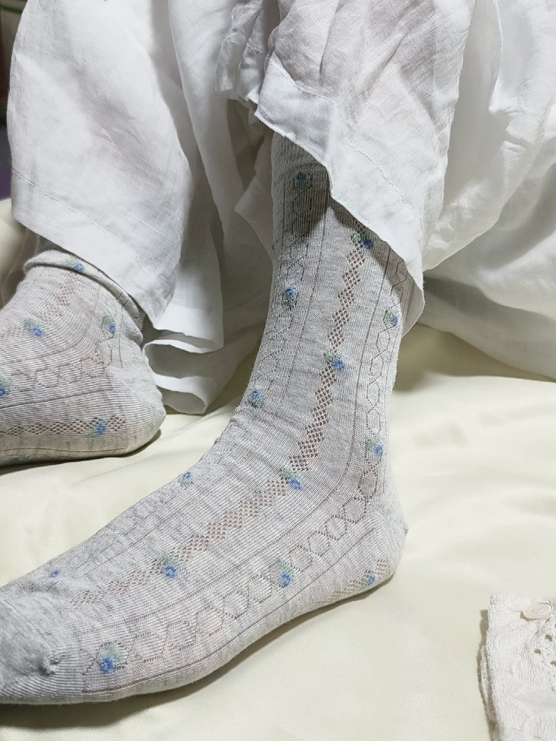 Floral Mesh Cotton Crew Socks for Women | Breathable Spring Summer