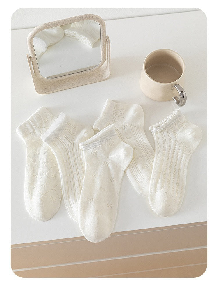 Feminine Bow Ankle Socks | Combed Cotton Women's Socks