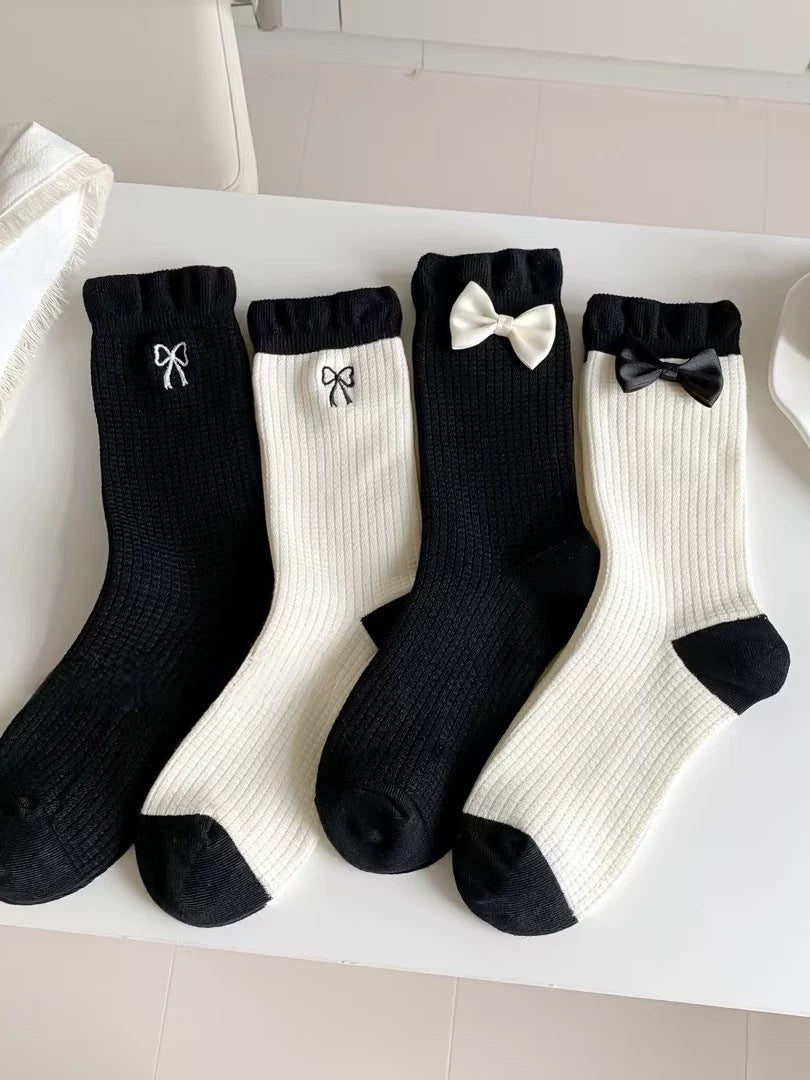 Cotton Bow Crew Socks for Women | Balletcore Casual Socks