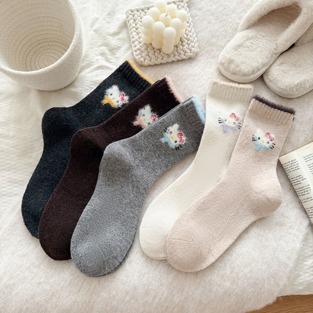 Cute Cozy Wool Crew Socks | Warm Winter Fuzzy Socks for Women