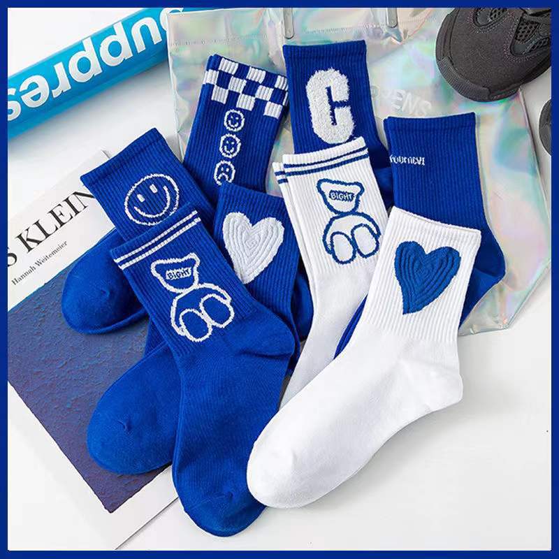 Trendy Novelty Crew Socks | Klein Blue Cotton Socks for Women