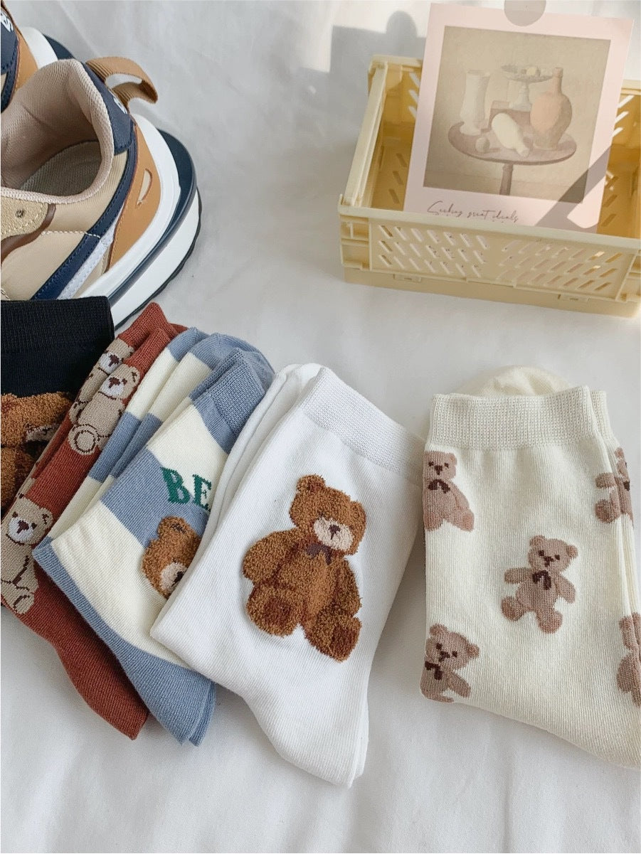 Cute Bear Print Women's Crew Socks | Casual Cotton Novelty Socks