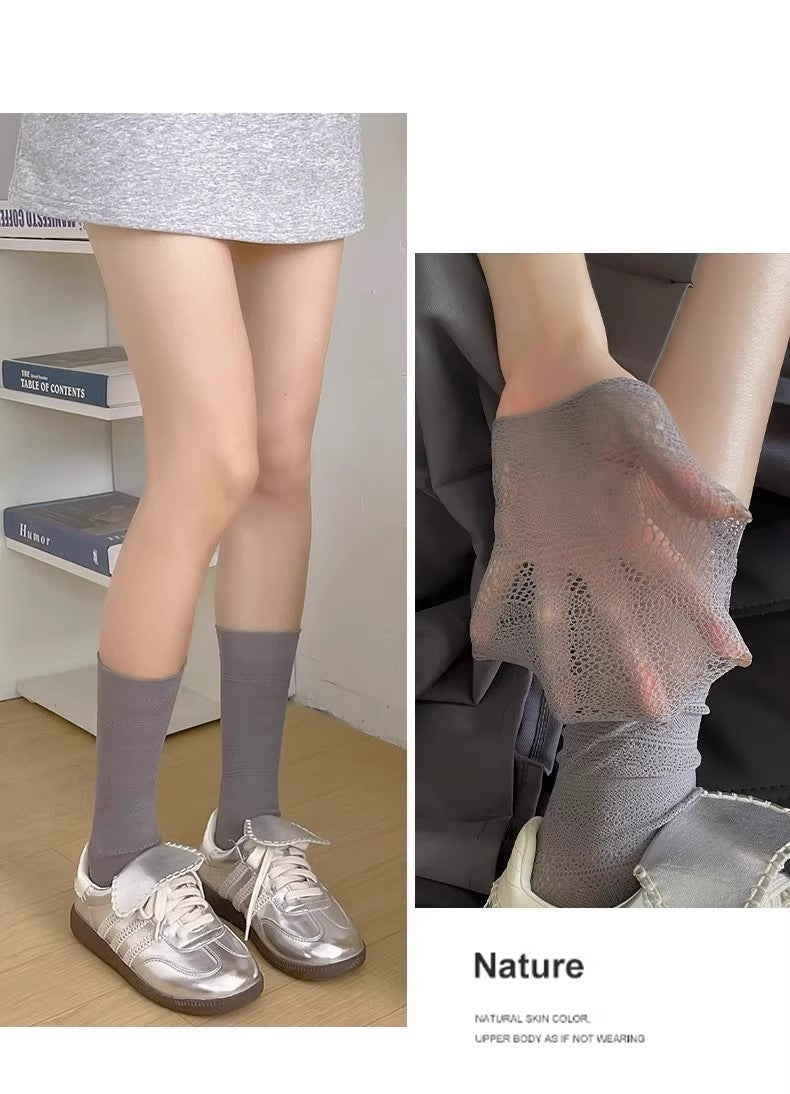 Lace Slouch Crew Socks | Breathable Mesh Ballet Socks for Women