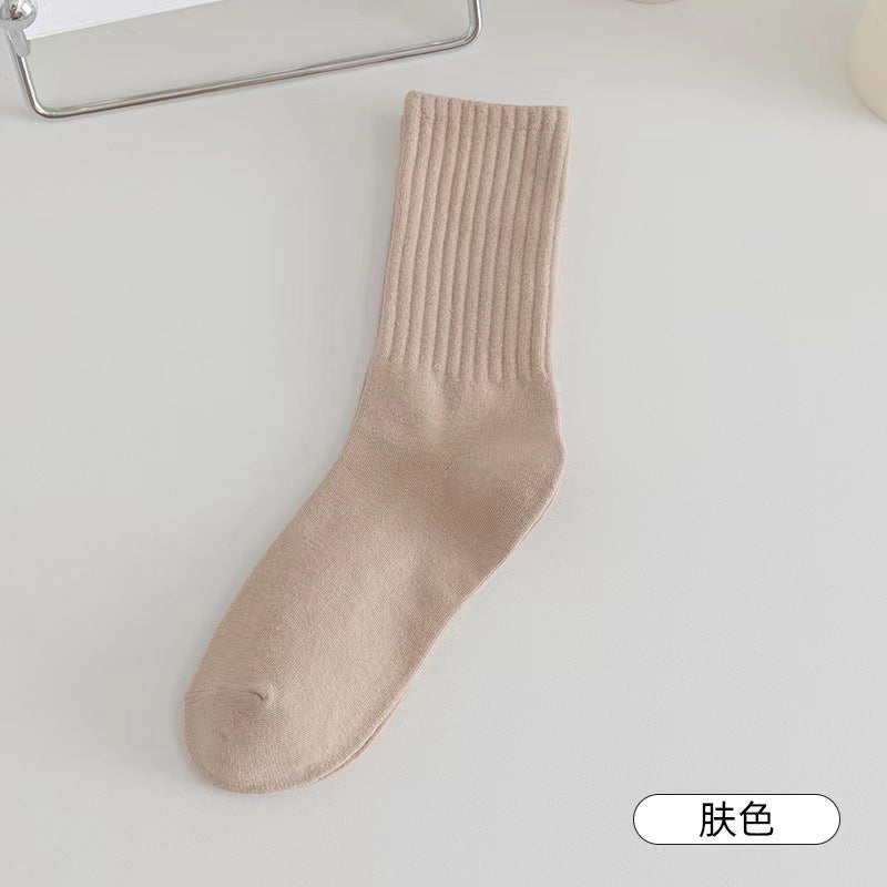 Solid Ribbed Crew Socks for Women | Breathable Casual Socks