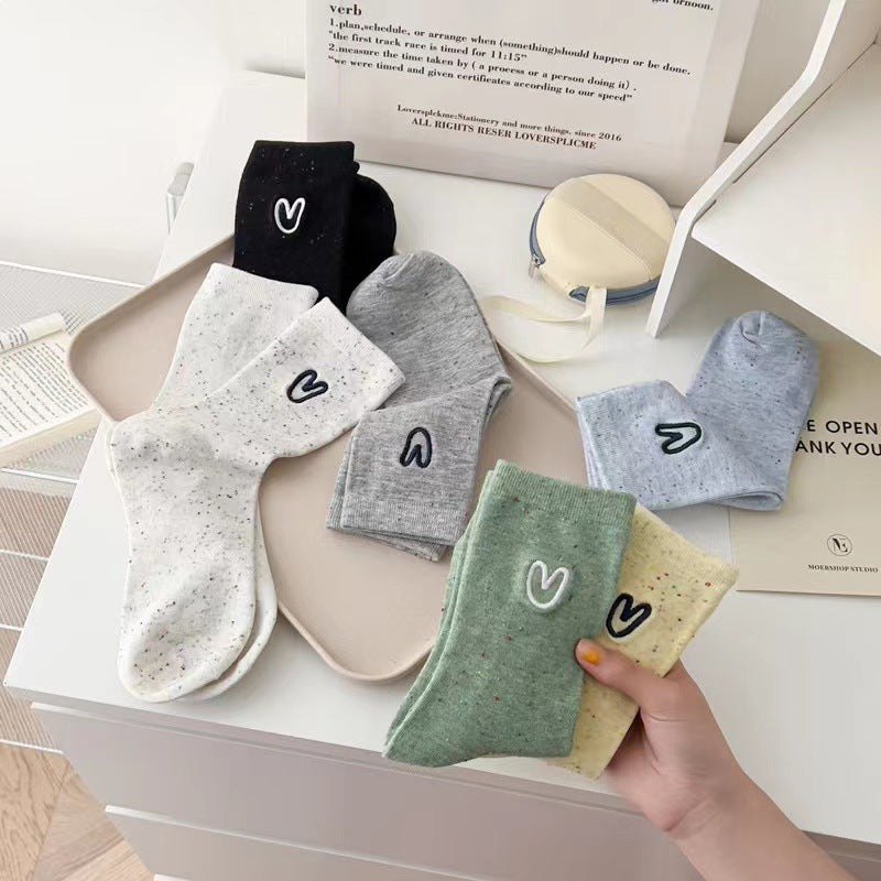 Speckled Embroidered Heart Crew Socks for Women | Casual Everyday Socks