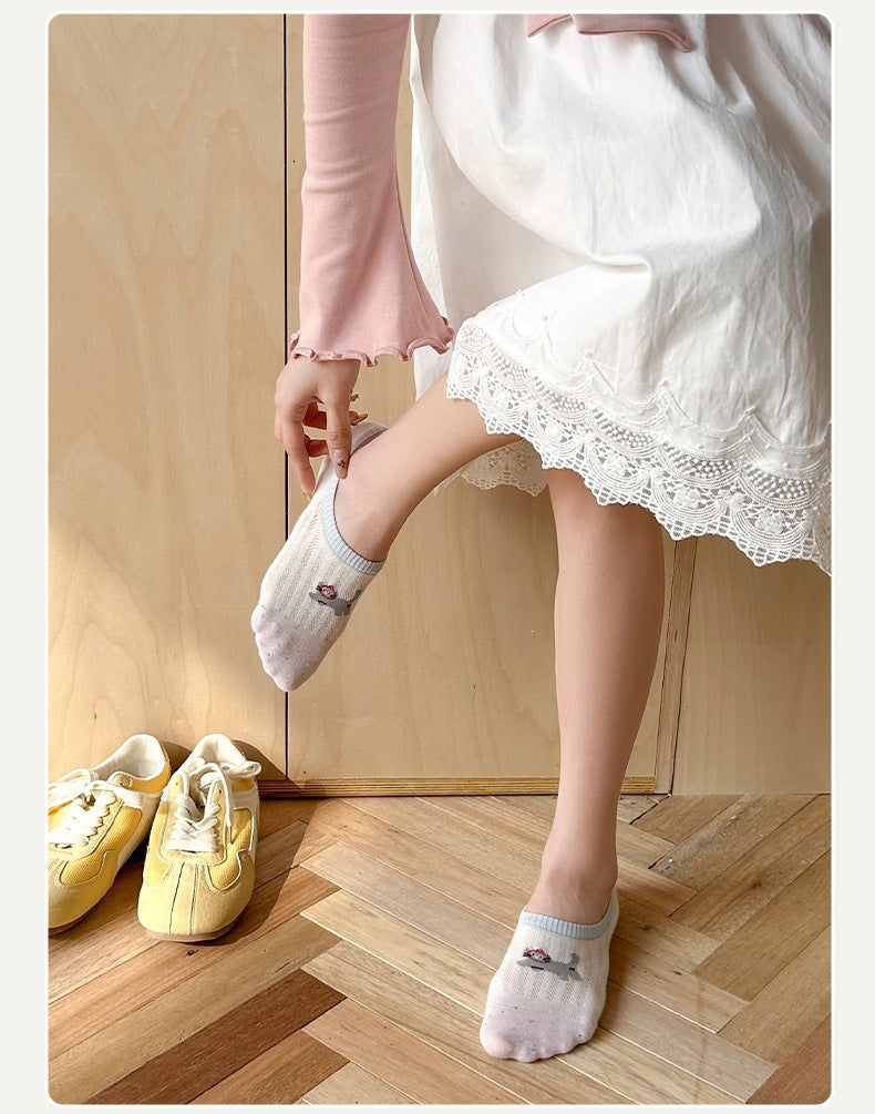 Cute Cotton No-Show Socks for Women | Non-Slip Cat Print