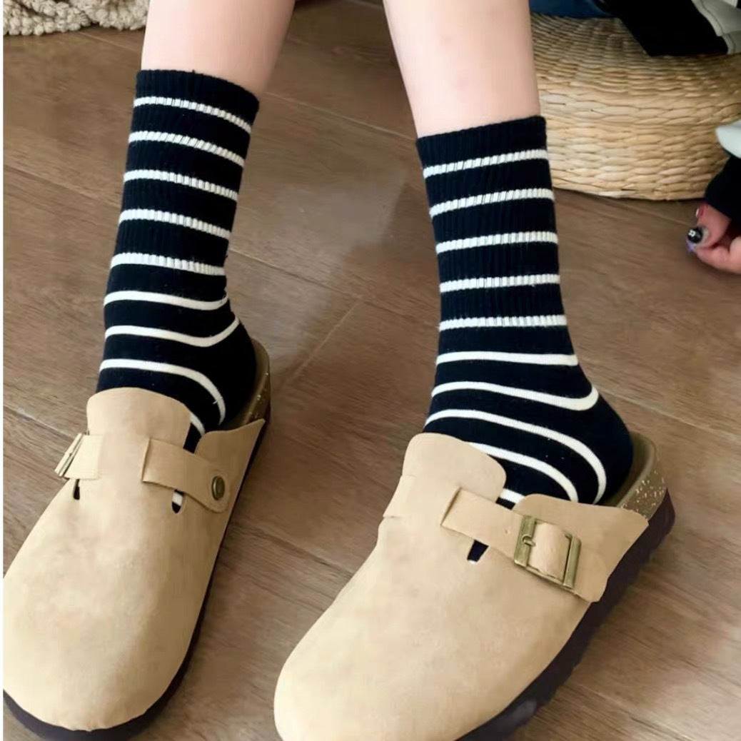 Striped Crew Socks for Women | Cotton Casual Athletic Mid-Calf Socks