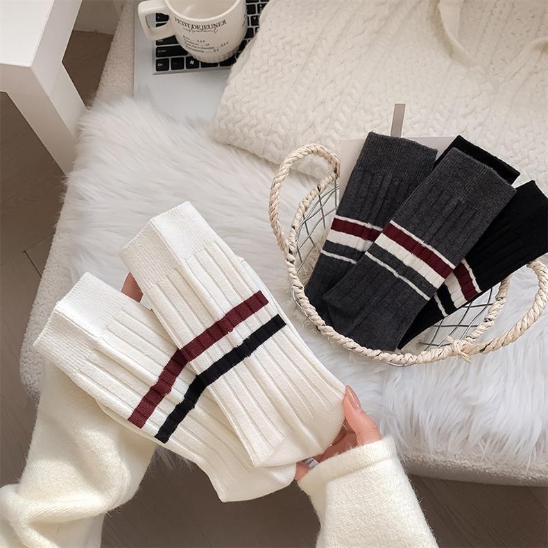 Striped Cotton Crew Socks for Women | Breathable Winter Everyday Socks