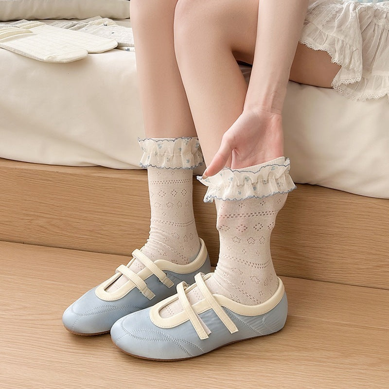 Cotton Floral Crew Socks | Breathable Summer Slouch Socks for Women