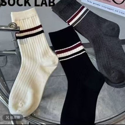 Striped Cotton Crew Socks for Women | Breathable Winter Everyday Socks