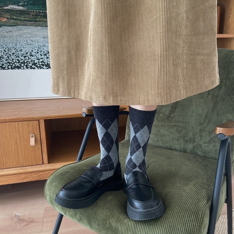 Vintage Argyle Crew Socks for Women | Retro Patterned Mid-Calf Socks