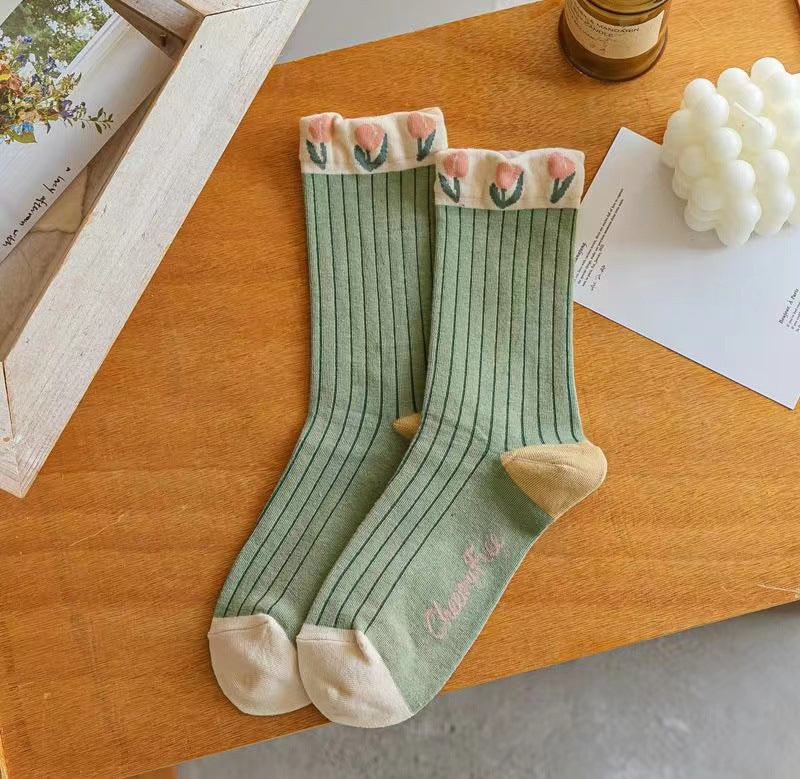 Floral Crew Socks for Women | Soft Cotton Patterned Socks