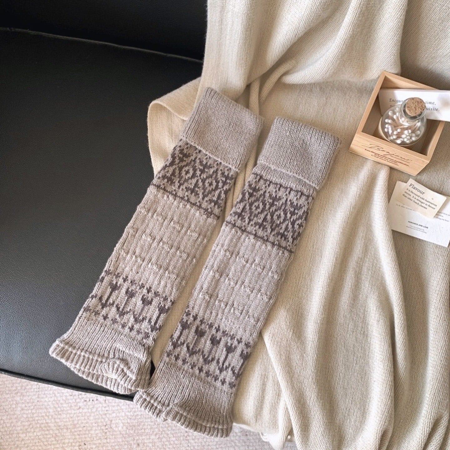 Fair Isle Knit Patterned Leg Warmers for Women