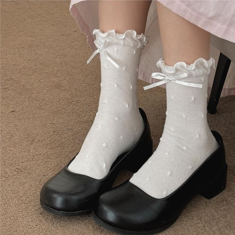 Ruffled Balletcore Crew Socks for Women | Breathable Summer Socks