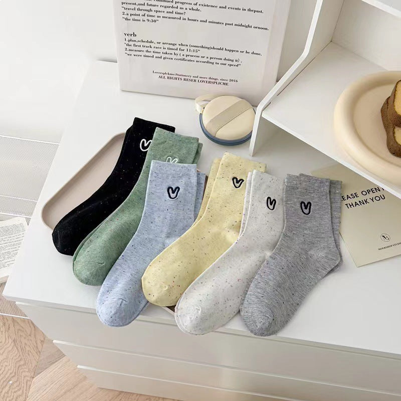 Speckled Embroidered Heart Crew Socks for Women | Casual Everyday Socks
