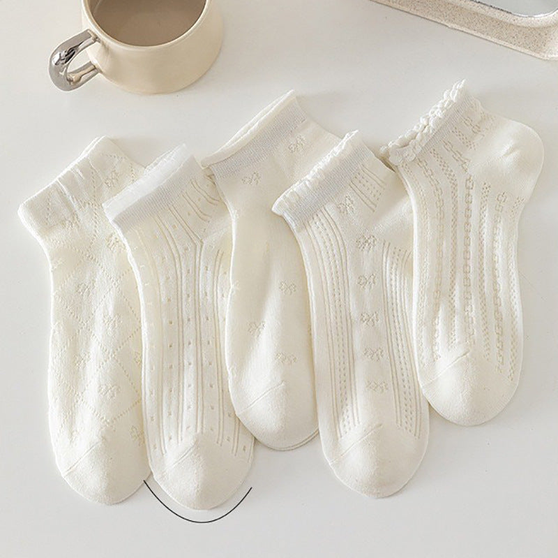 Feminine Bow Ankle Socks | Combed Cotton Women's Socks