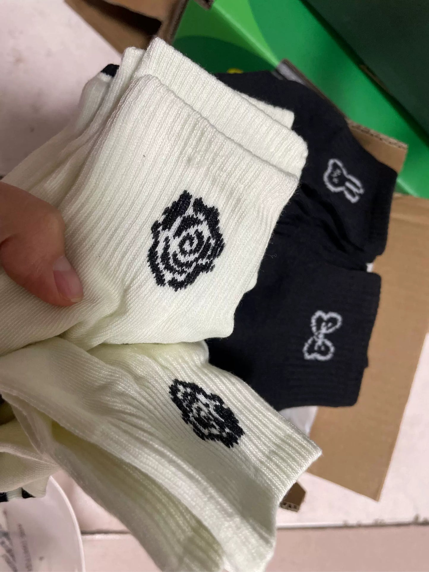 Embroidered Ankle Socks for Women | Black White Cotton Casual Socks