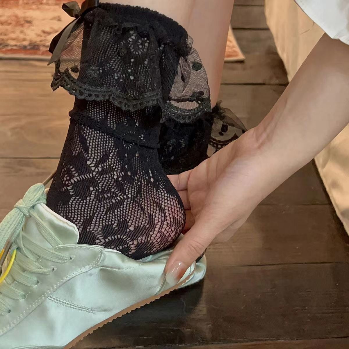 Ruffle Lace Crew Socks for Women | Breathable Summer Sheer Socks