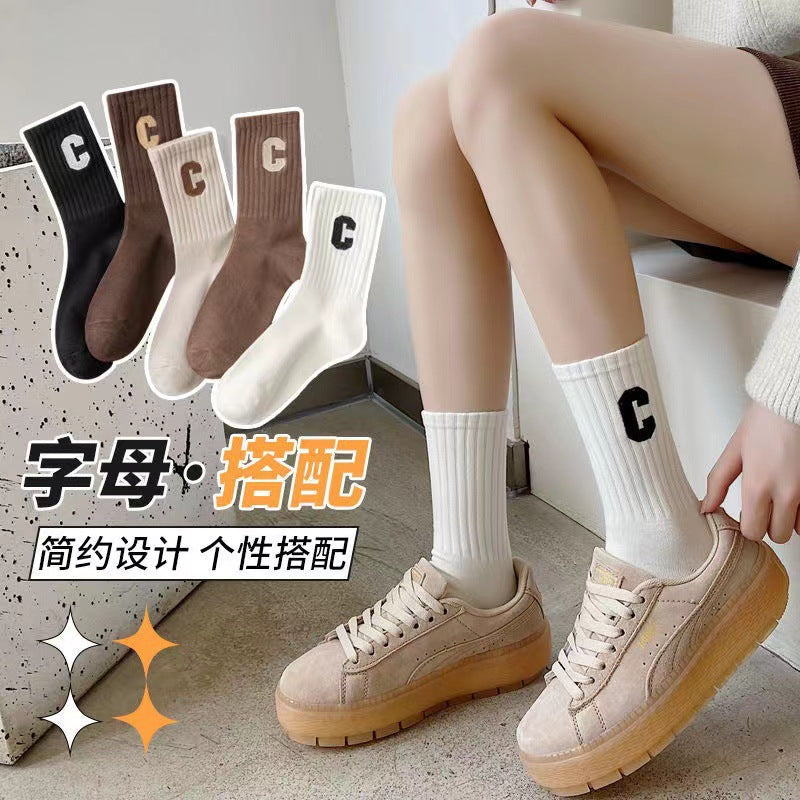 Trendy Letter C Crew Socks | Breathable Everyday Socks for Women