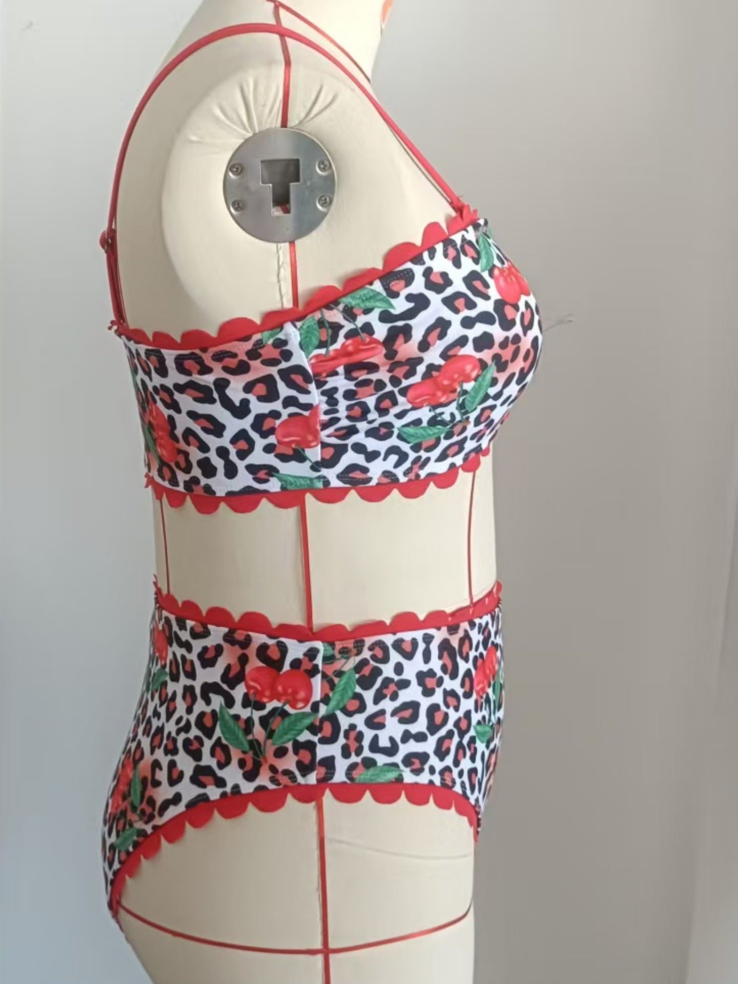 Plus Size Leopard Cherry Halter Bikini Set | Women's Beach Swimwear