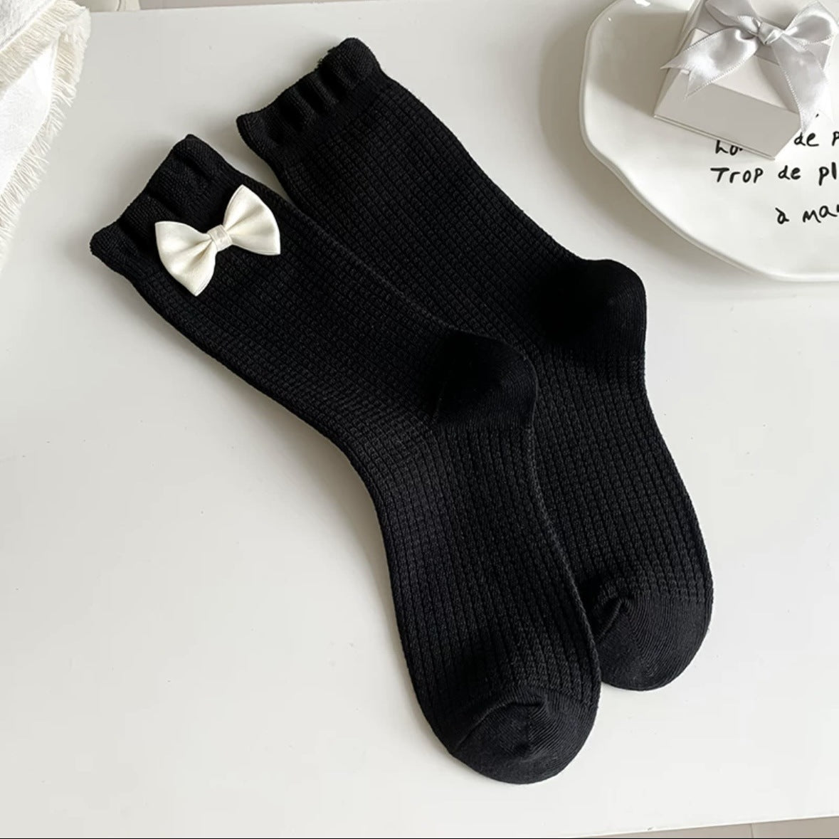 Cotton Bow Crew Socks for Women | Balletcore Casual Socks