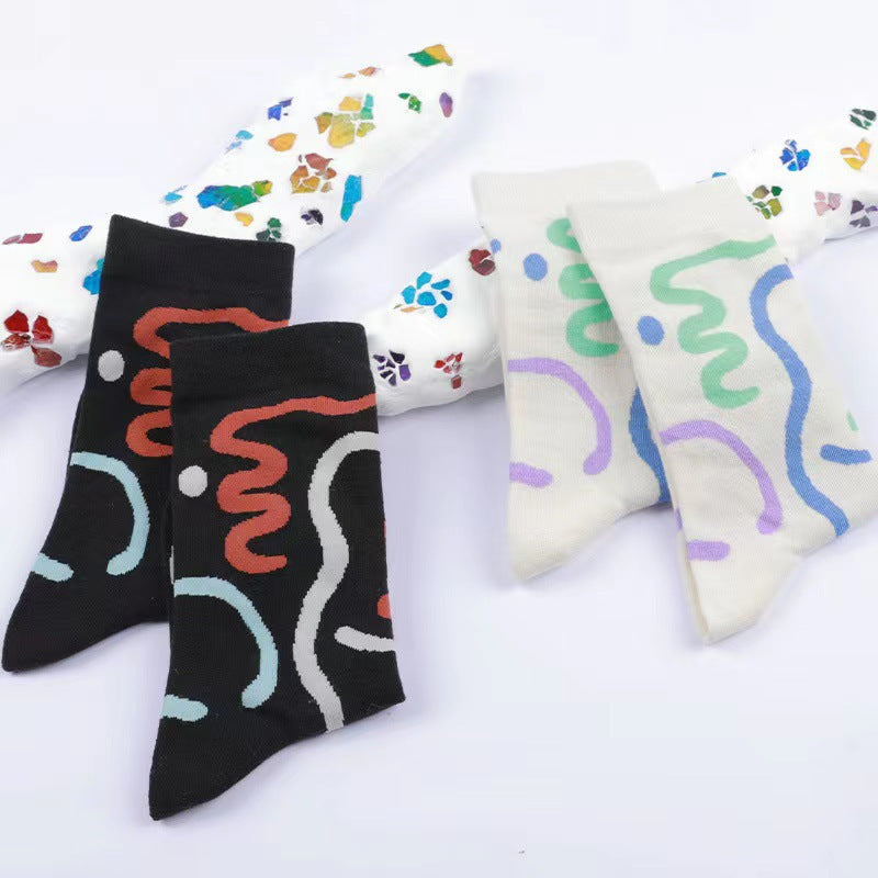 Trendy Abstract Patterned Crew Socks for Women | Novelty Casual Socks