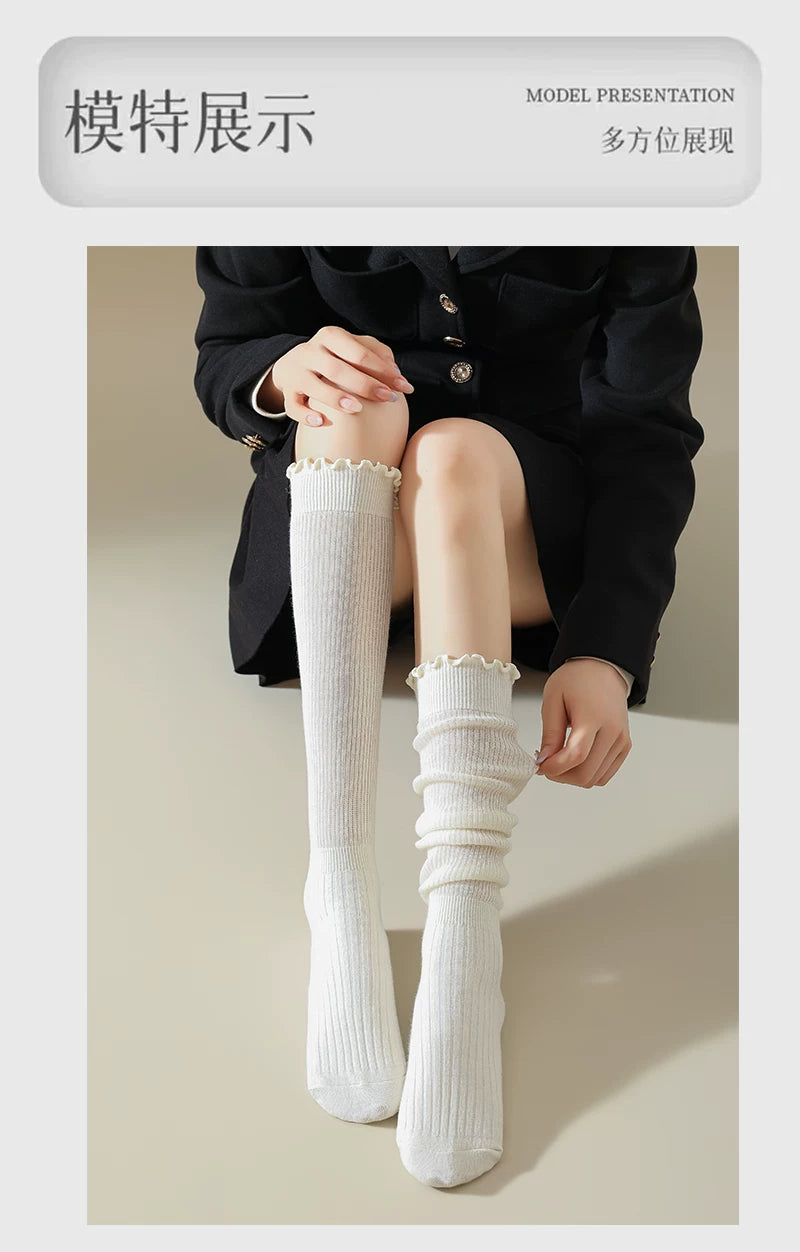 Ruffled Slouch Crew Socks | Women's Mid-Calf Cotton Socks