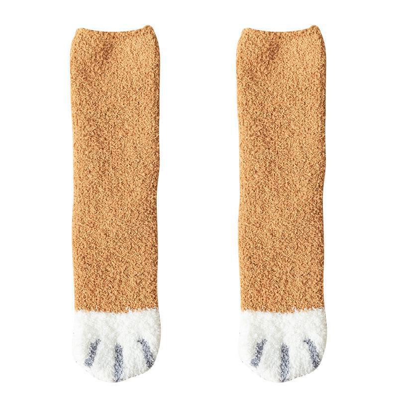Fuzzy Cat Paw Cozy Crew Socks | Warm Winter Lounge Socks