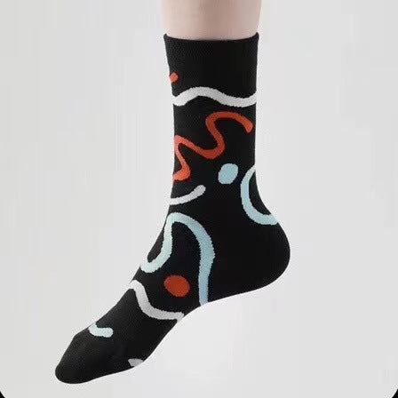 Trendy Abstract Patterned Crew Socks for Women | Novelty Casual Socks