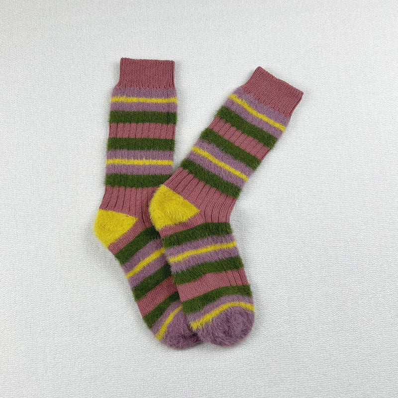 Women's Cozy Fuzzy Striped Crew Socks | Warm Winter Lounge Socks