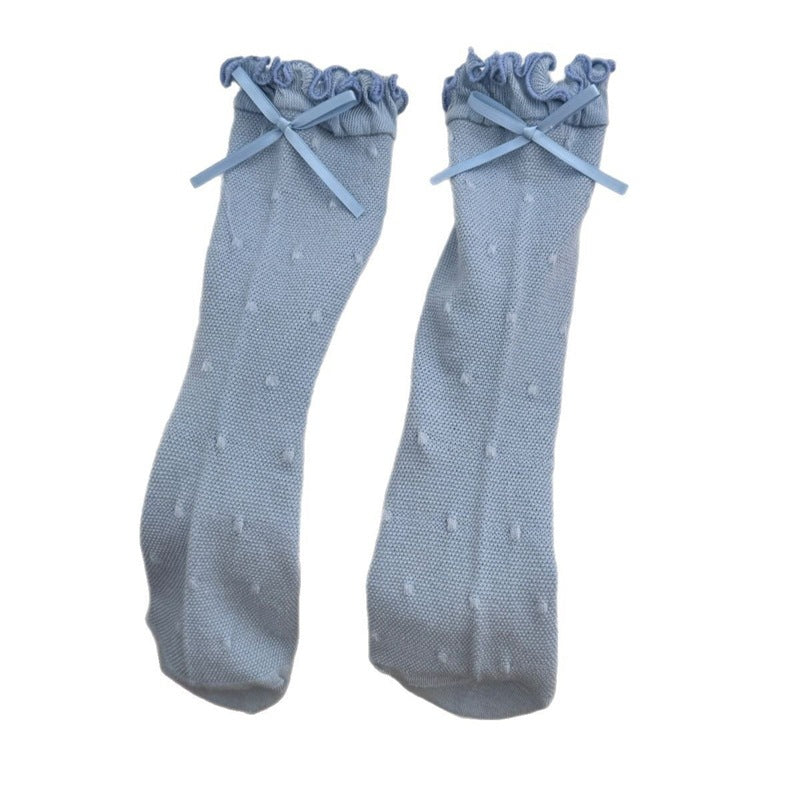 Ruffled Polka Dot Crew Socks for Women | Breathable Bow Socks