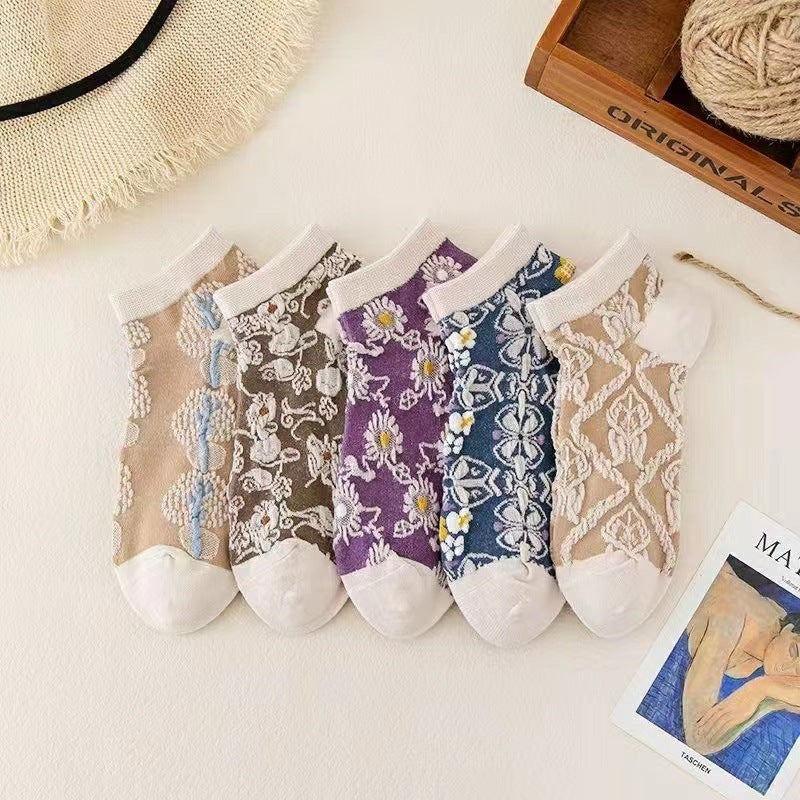 Retro Floral Ankle Socks for Women | Vintage Patterned Low Cut Socks